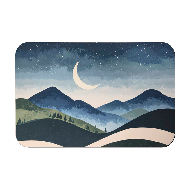 【怪獸】日竹門 30秒瞬吸 軟式珪藻土吸水地墊 極簡山景系列 (60x40cm)-山月夜話