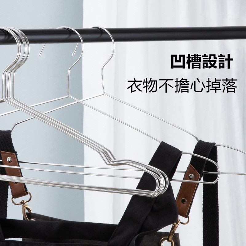 【誠宜居家】《特粗、特厚》長45cmx寬加粗4mm不鏽鋼防滑衣架10入(衣架 曬衣架 晾衣架 防滑 乾濕兩用), , large