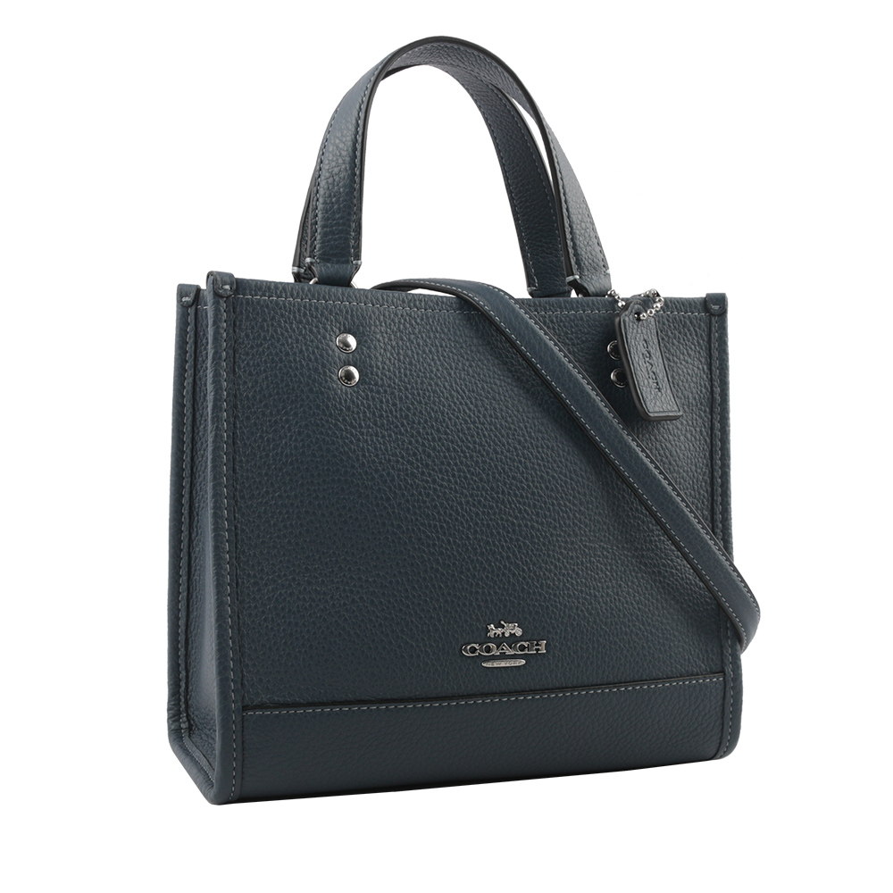 COACH Dempsey Tote 22 銀字荔枝皮革二用托特包/單寧藍, , large