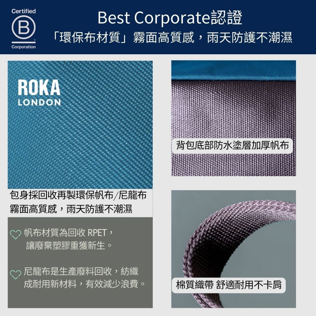 [英國 ROKA LONDON] Canfield B 手提 肩背 兩用  防潑水 旅行  通勤 後背包(中) - 條紋藍, , large