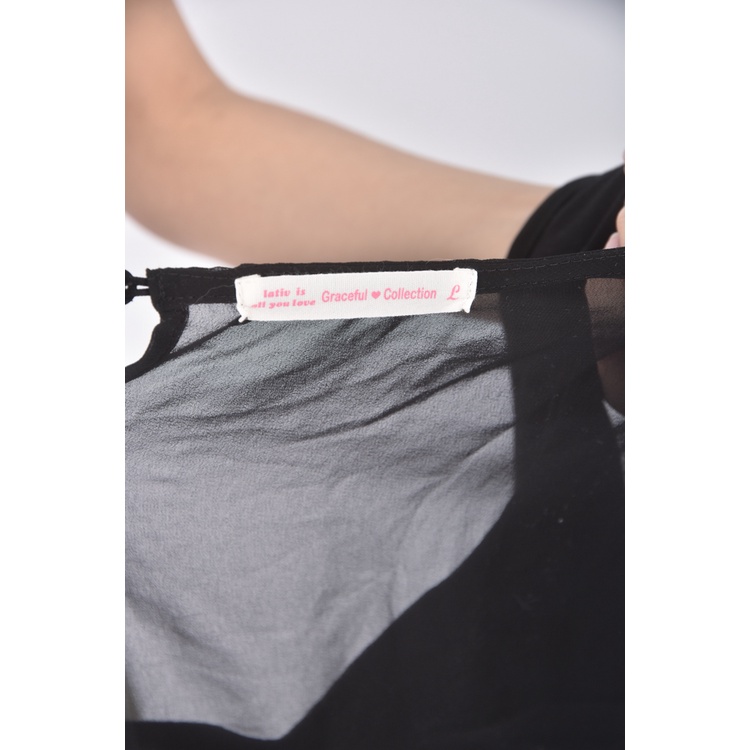 (M) lativ質感黑色短袖上衣二手衣, , large