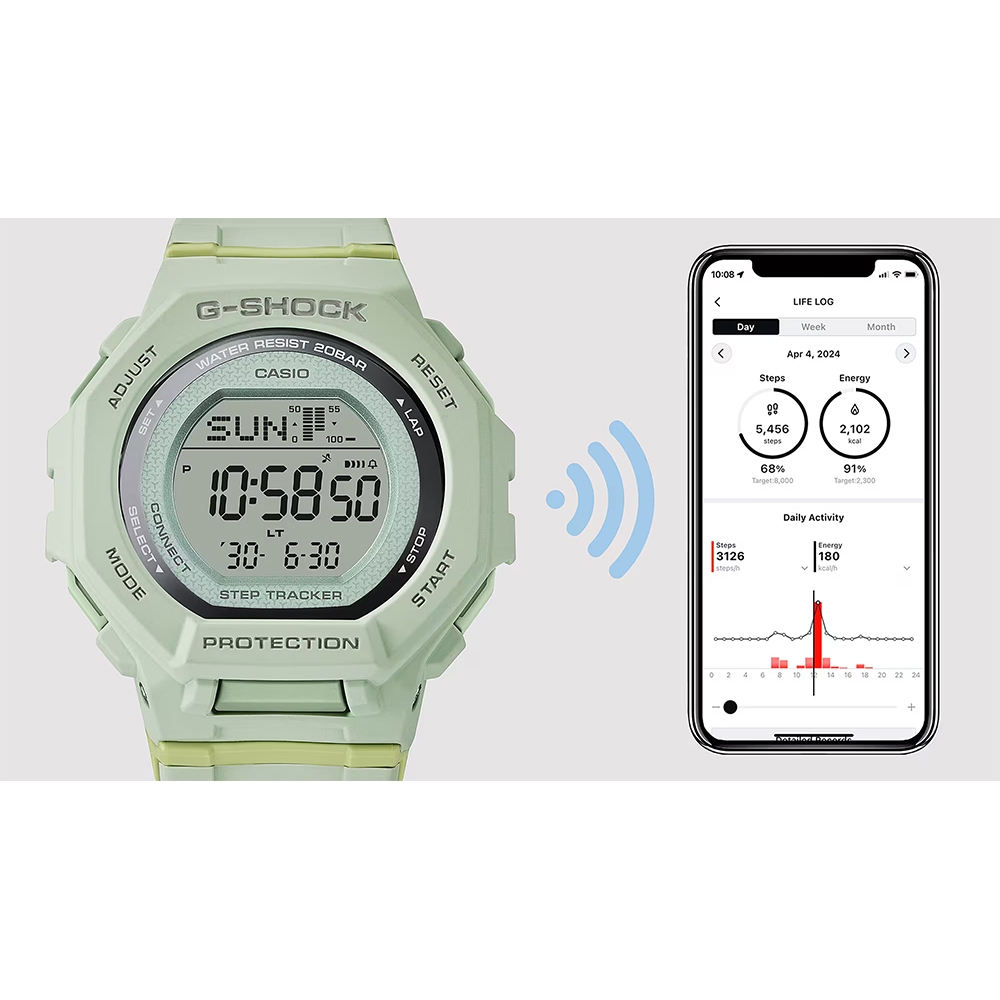 CASIO 卡西歐 G-SHOCK 計步藍芽手錶 柔和色調女錶 GMD-B300-3, , large