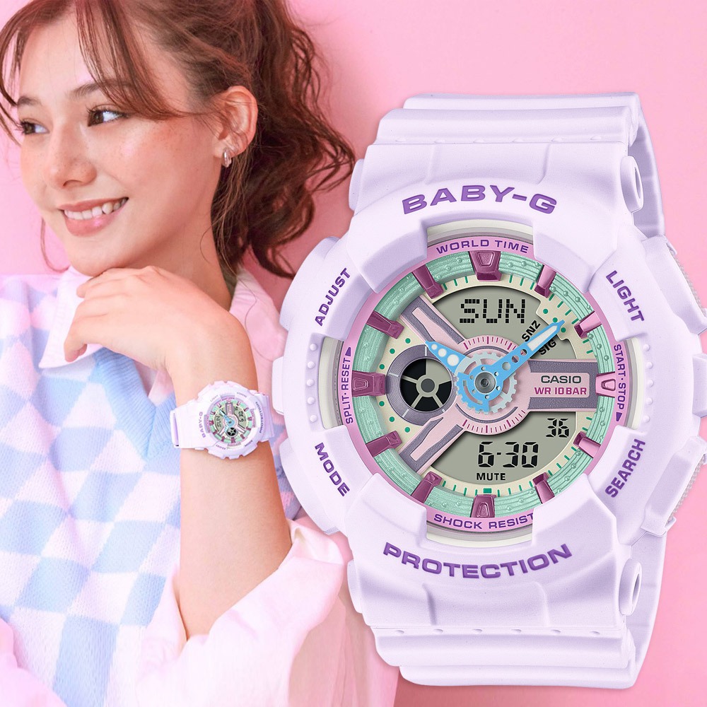 CASIO 卡西歐 BABY-G 粉紫色 柔和色調手錶 BA-110XPM-6A, , large