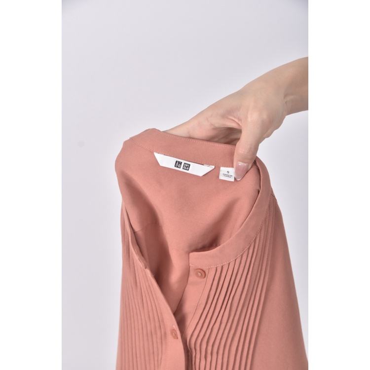 (S) uniqlo質感圓領橘色長袖上衣二手衣, , large