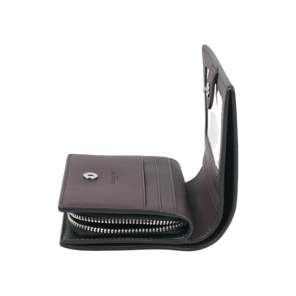 COACH C Logo 拉鍊花卉圖案塗層帆布暗釦二折短夾(紅色), , large