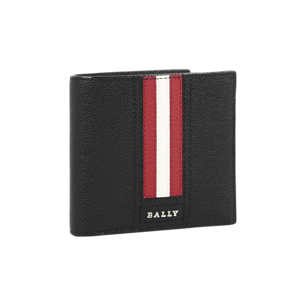 BALLY Trasai 防刮牛皮紅白條紋對開8卡短夾(黑色), , large