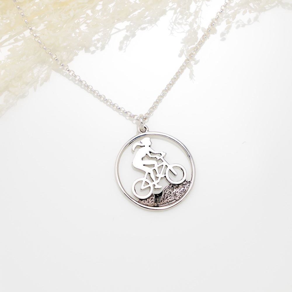【Angel & Me】自行車 越野 登山 s925 純銀項鍊 運動 生日禮物, , large