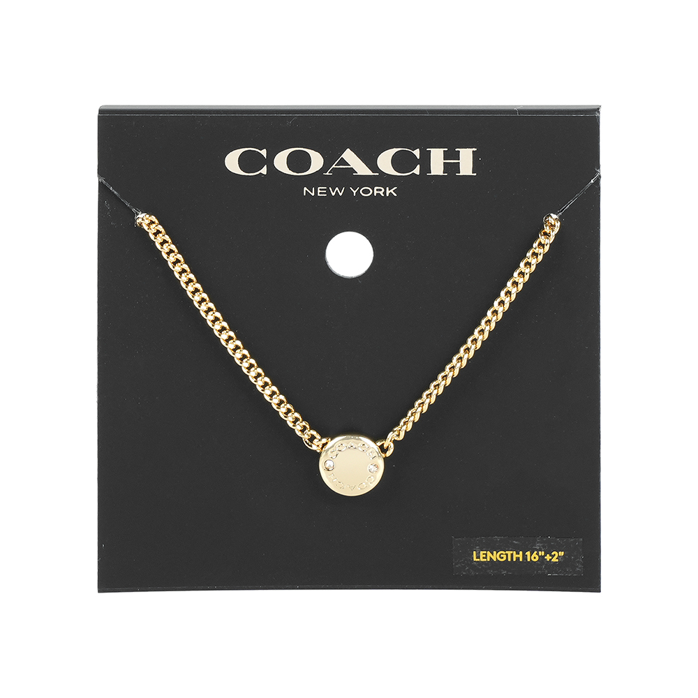 COACH Logo 刻印及水鑽鉚釘造型項鍊(金色), , large