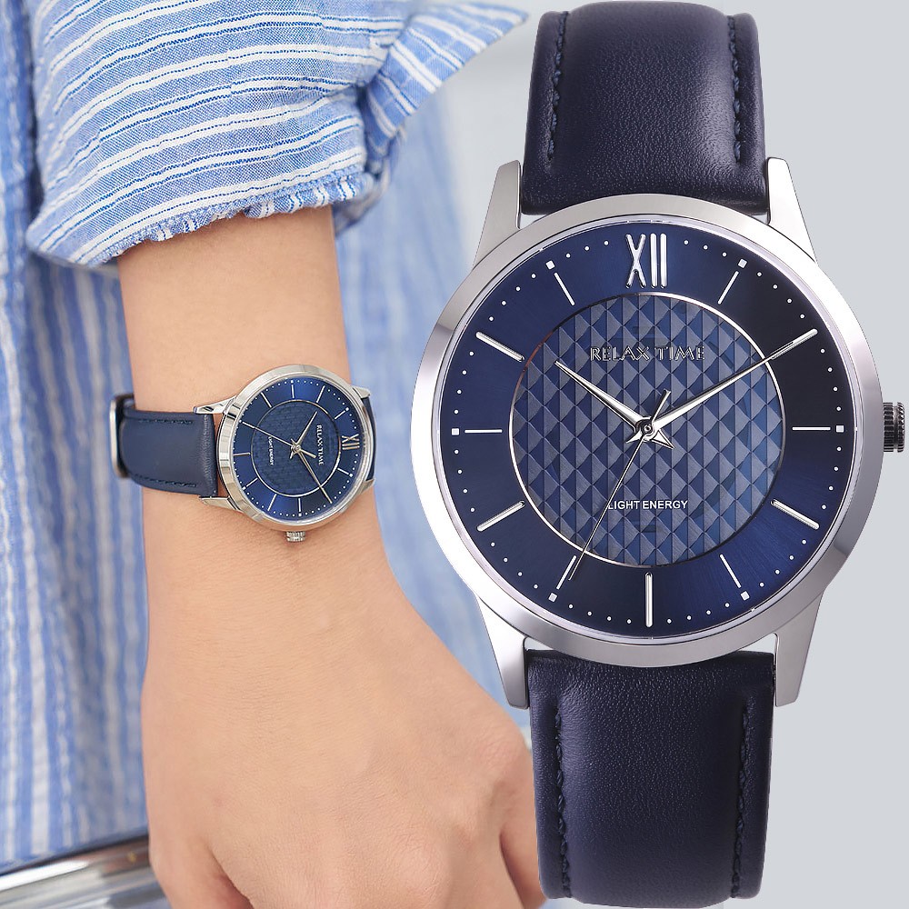 Relax Time  RT-108S  太陽能時尚手錶-黑x玫瑰金/42mm RT-108S-5M, , large