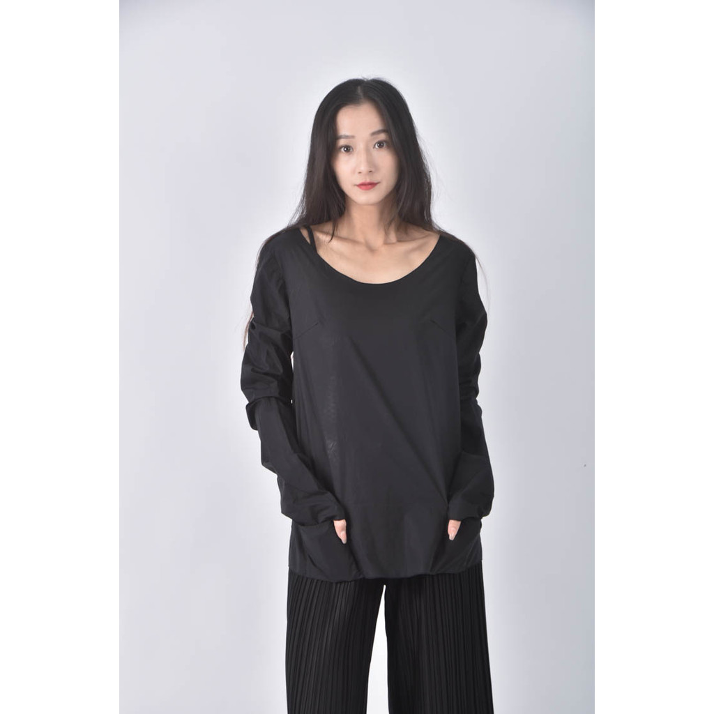 (S) steph by steph棉質純棉黑色長袖上衣二手衣