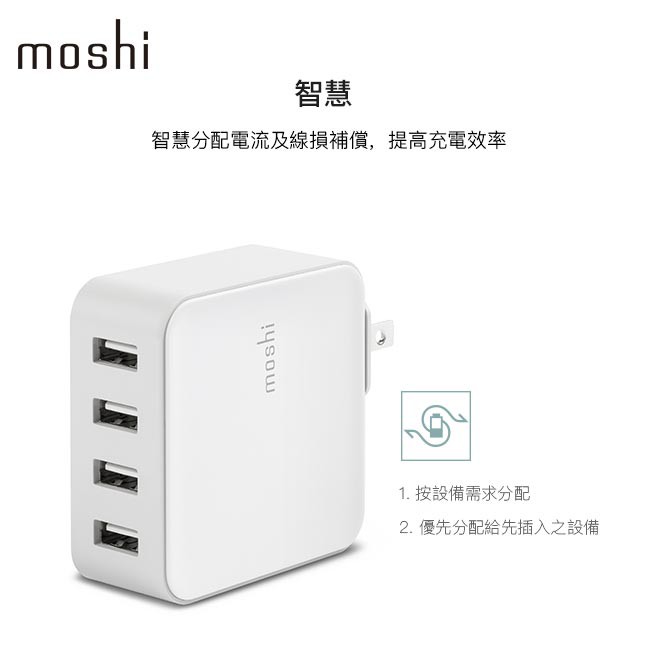 Moshi ProGeo 旅充系列 USB 4-Port 充電器 (35W，US美規)  2.4A 快充 萬國充電, , large