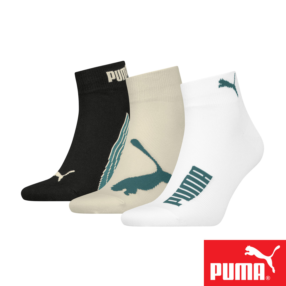 PUMA 男女款短筒襪3雙裝 彪馬 跳豹 男襪 女襪 短襪 棉襪 柔軟 抗菌 除臭 高彈 耐磨 白/米白/黑 白/灰/黑, , large