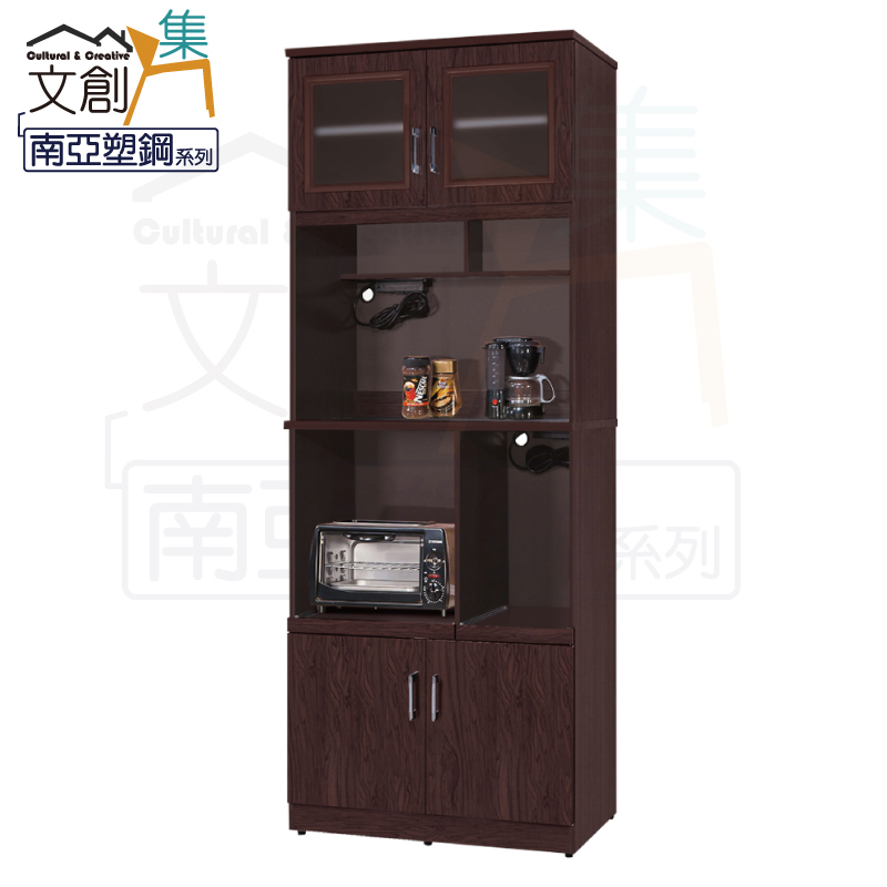 【文創集】泰亞 環保2.7尺南亞塑鋼四門層架高餐櫃/收納櫃組合(客約商品), , large