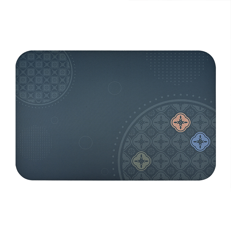 【怪獸】日竹門 軟式珪藻土吸水彩印地墊 海棠窗花系列(58x38cm) -海棠藍