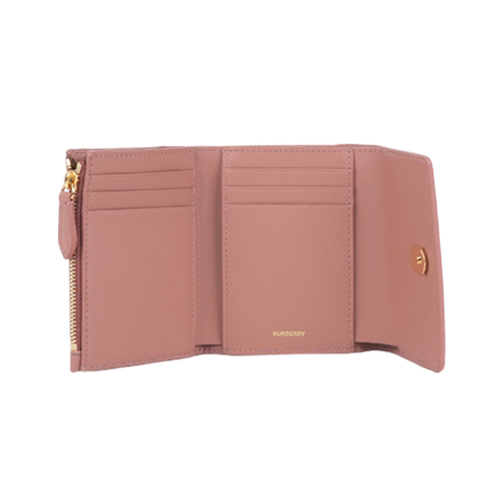 BURBERRY Lancaster 牛皮及帆布格紋三折短夾(玫瑰棕/棕色), , large