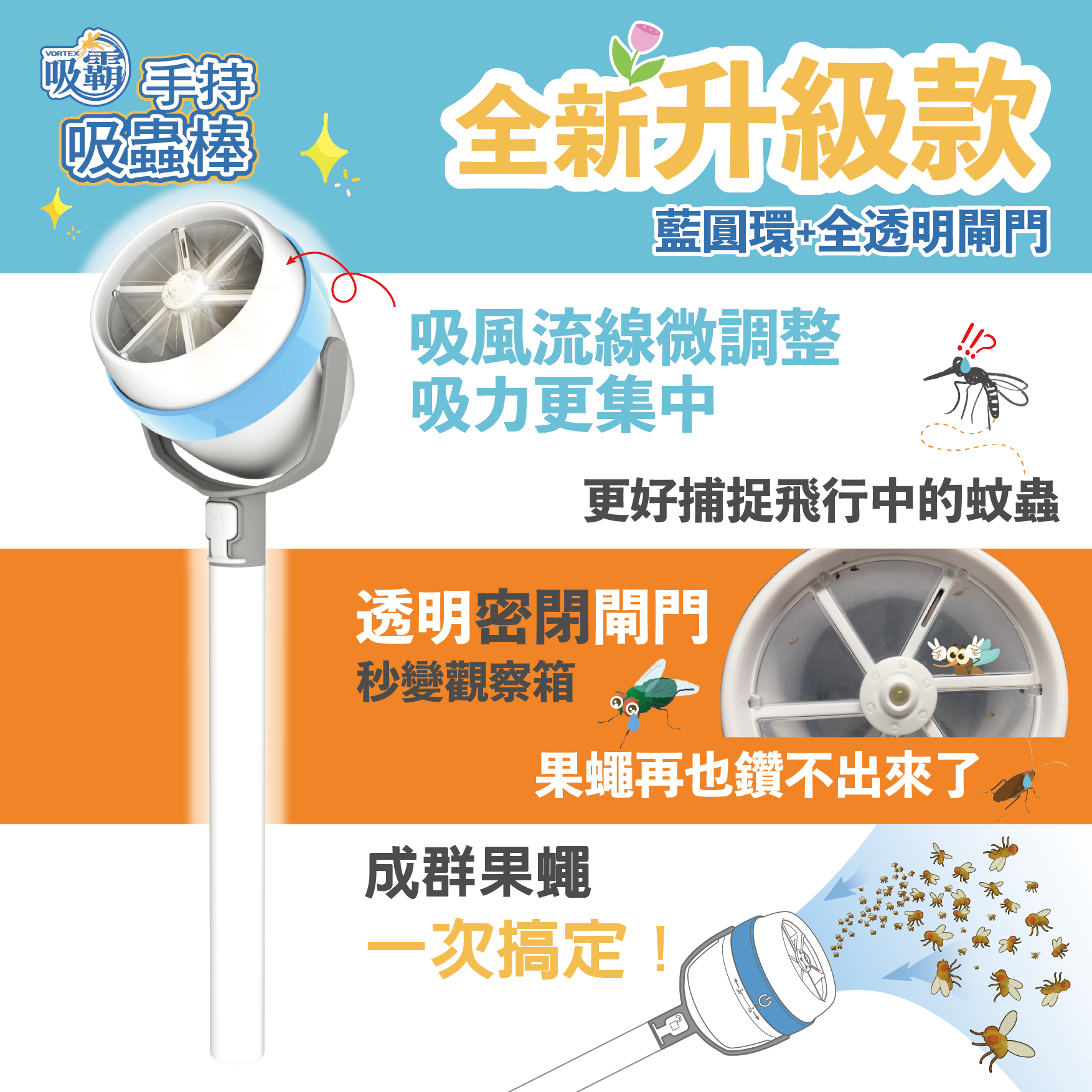 吸霸 吸蟲捕蚊器 VORTEX-S  (裝電池款-無伸縮桿)