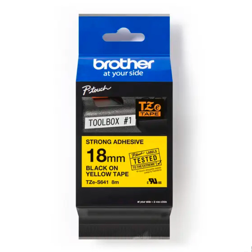 【 BROTHER】兄弟牌  黃底黑字 18mmx8M 超黏性護貝標籤帶/ 包 TZe-S641, , large