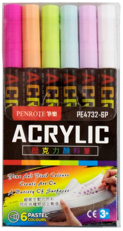 6-Pack Acrylic Paint Markers (Fine Tip) &ndash; Pastel Colors