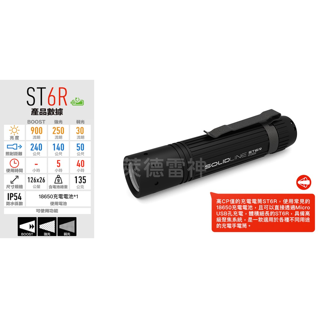 【德國Ledlenser】副品牌 SOLIDLINE ST6R 航空鋁合金充電型手電筒, , large