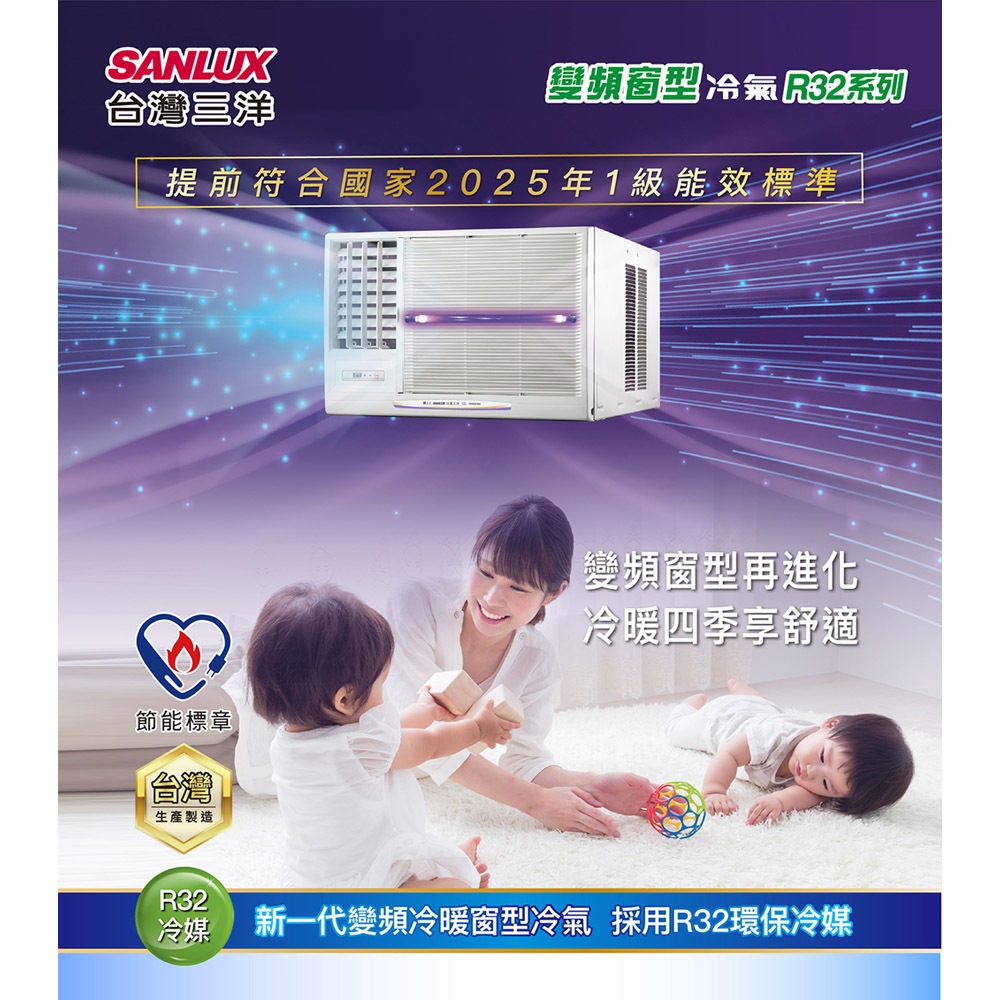 SANLUX Sanyo Taiwan 4-6 Ping Grade 1 Energy Efficiency R32 Inverter Window Air Conditioner Right-Blow Cooling & Heating SA-R36VHR, , large
