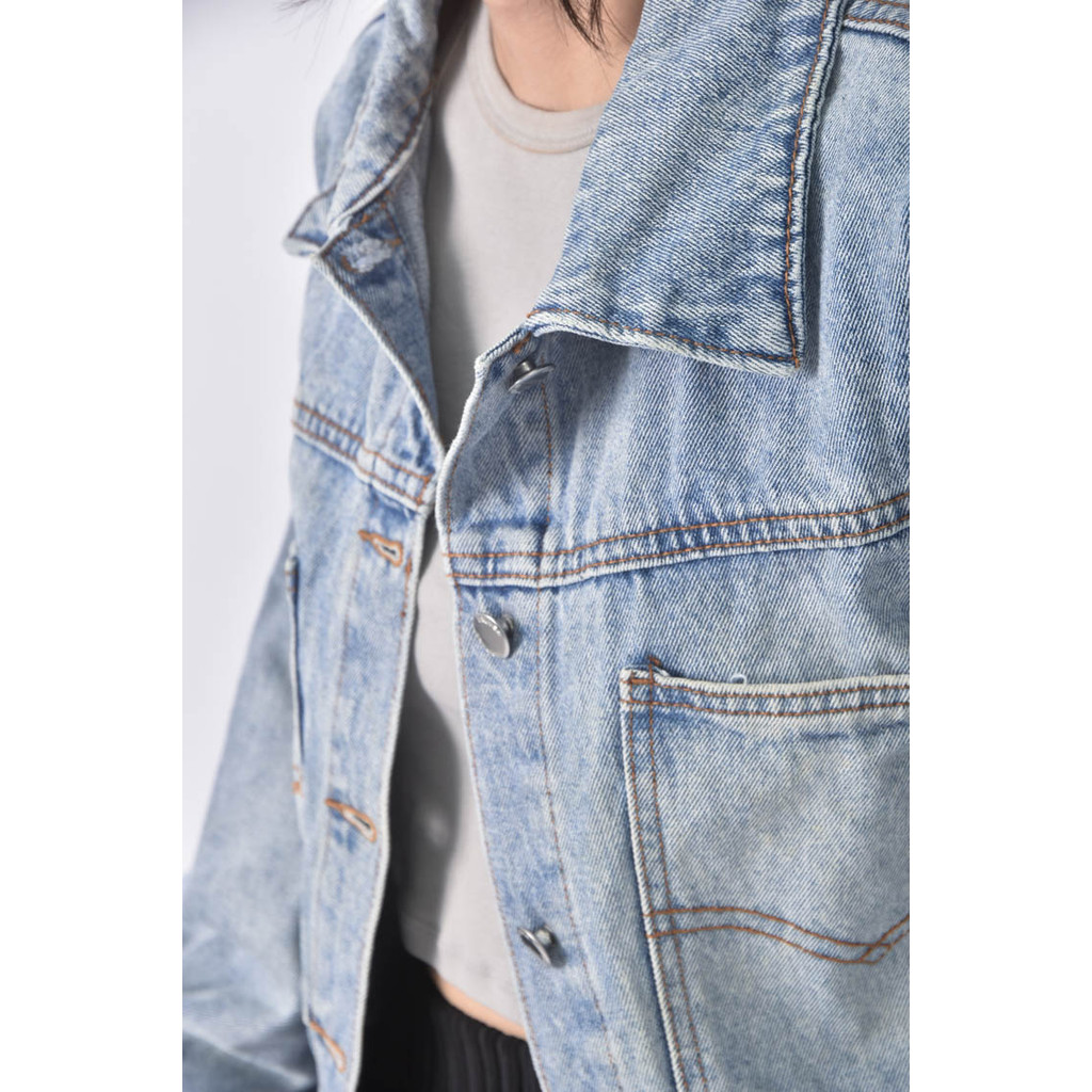 (XL) story prada韓牌丹寧牛仔排扣藍色外套二手衣, , large