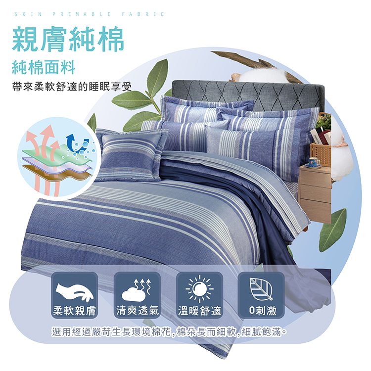【多利寶寢具】FITNESS 精梳棉雙人加大七件式床罩組-安德里-藍, , large