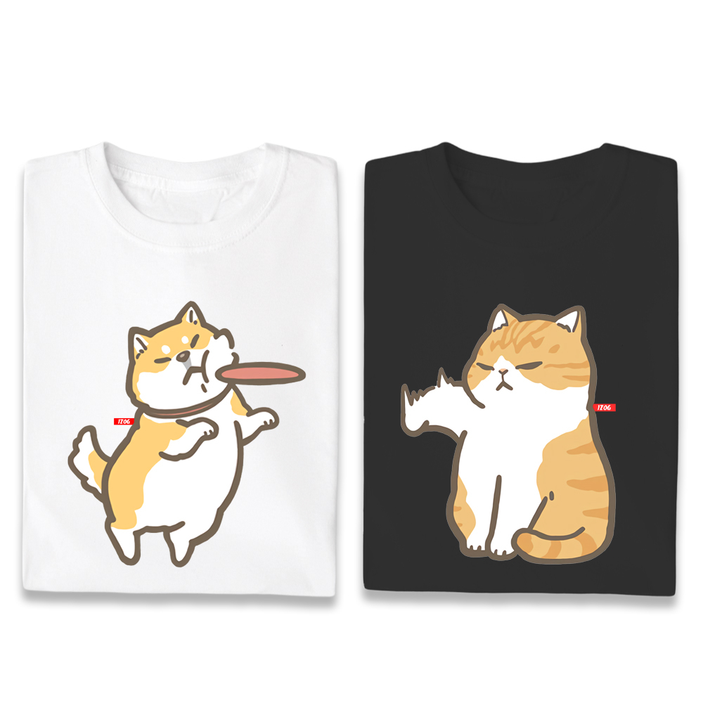 JZ TEE Shiba Inu & Cat - Catching Frisbee Graphic Tee, , large