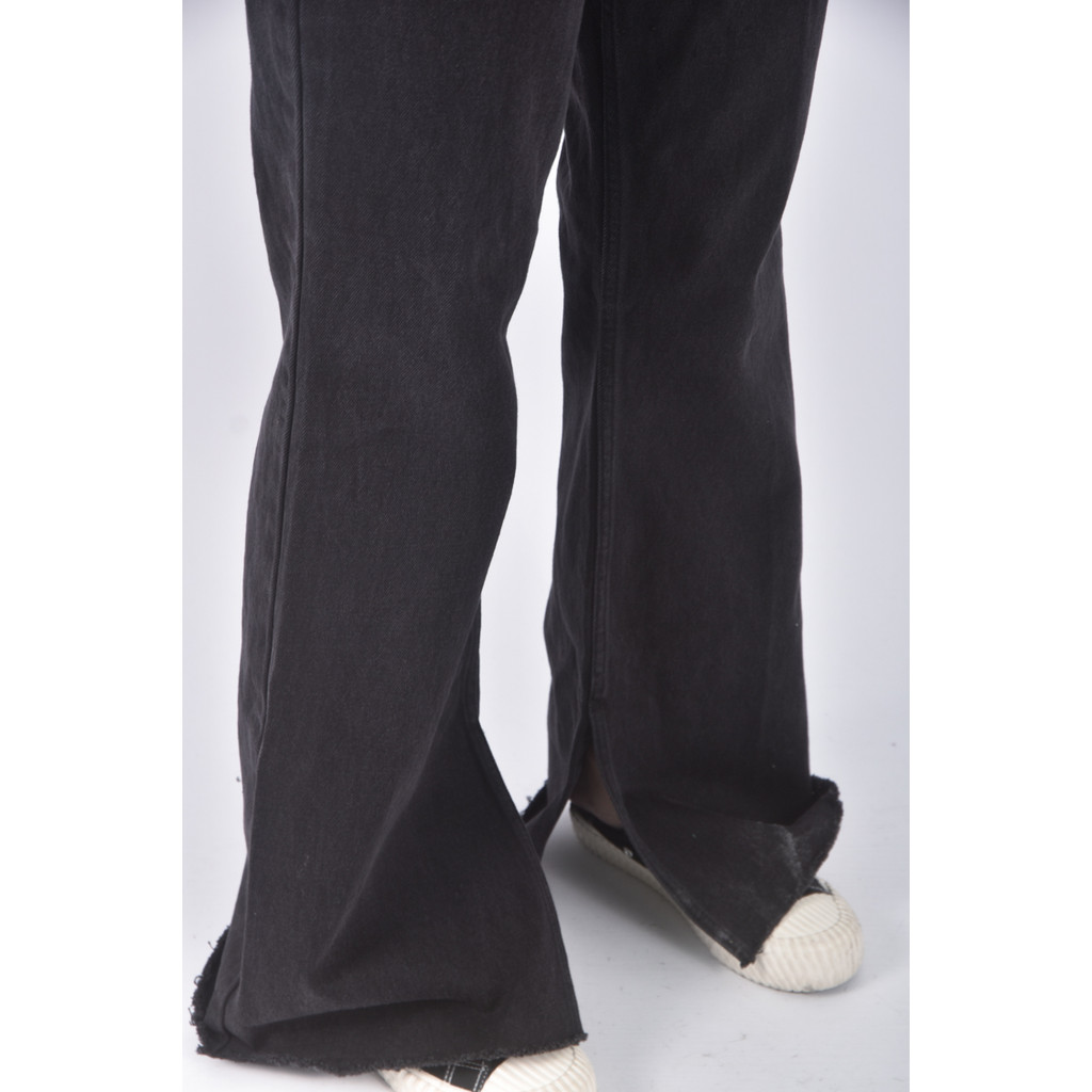 (S) riah韓牌高腰丹寧牛仔質感黑色長褲二手衣, , large