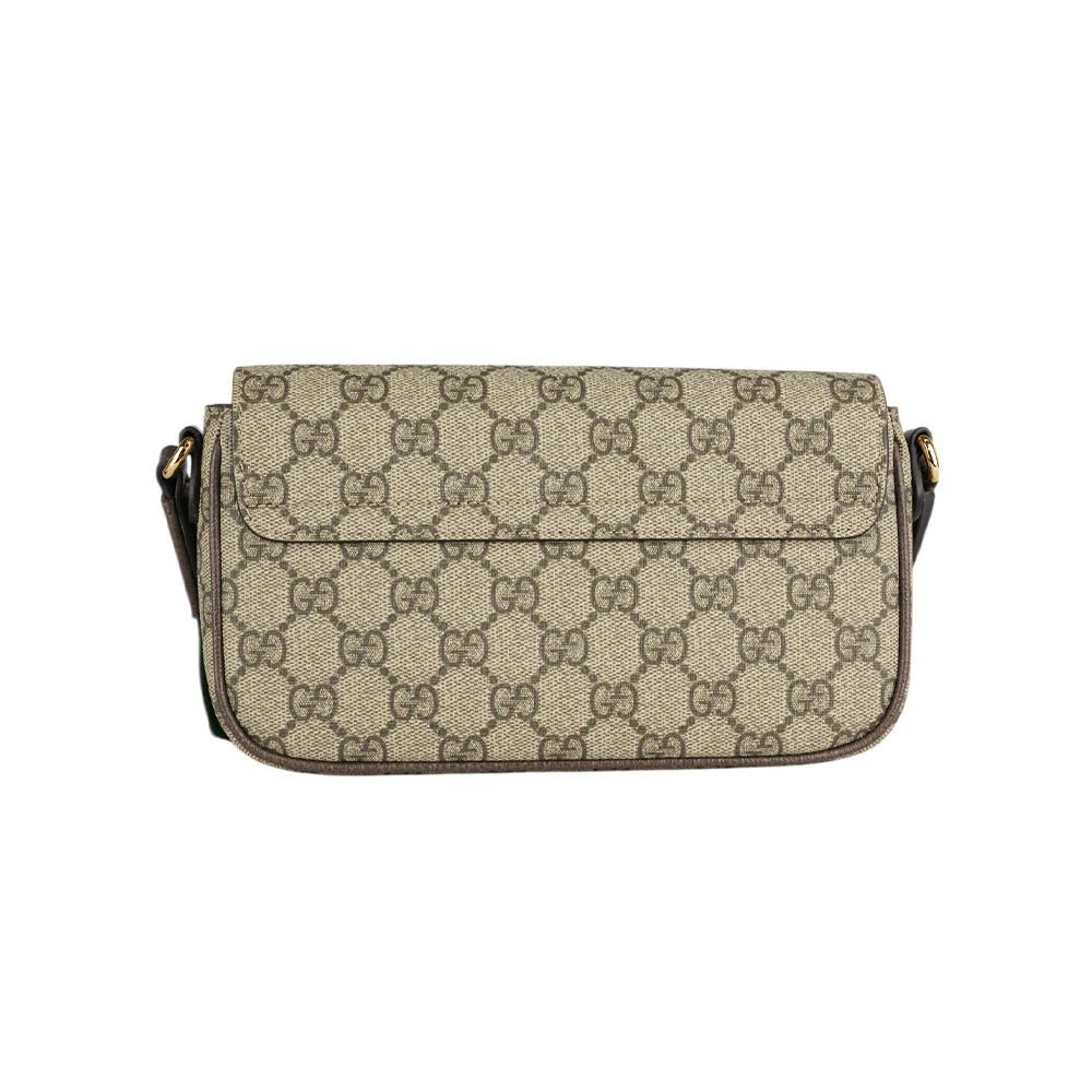 GUCCI Ophidia 塗層帆布及綠紅織帶信封式迷你斜背包/米色/烏木色, , large
