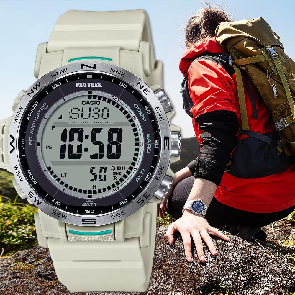 CASIO 卡西歐 PROTREK 戶外多功能太陽能電波手錶 登山錶 氣壓高度溫度 PRW-35-7, , large