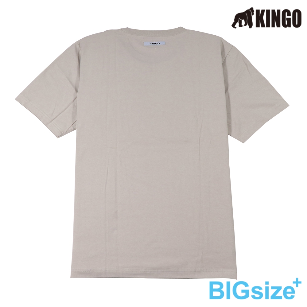 KINGO-大尺碼-男款 圓領T恤-灰卡其-413114, , large