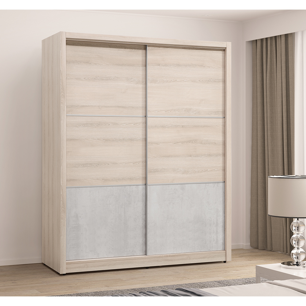 【唯熙傢俱】奧里橡木白5X7尺滑門衣櫃, , large