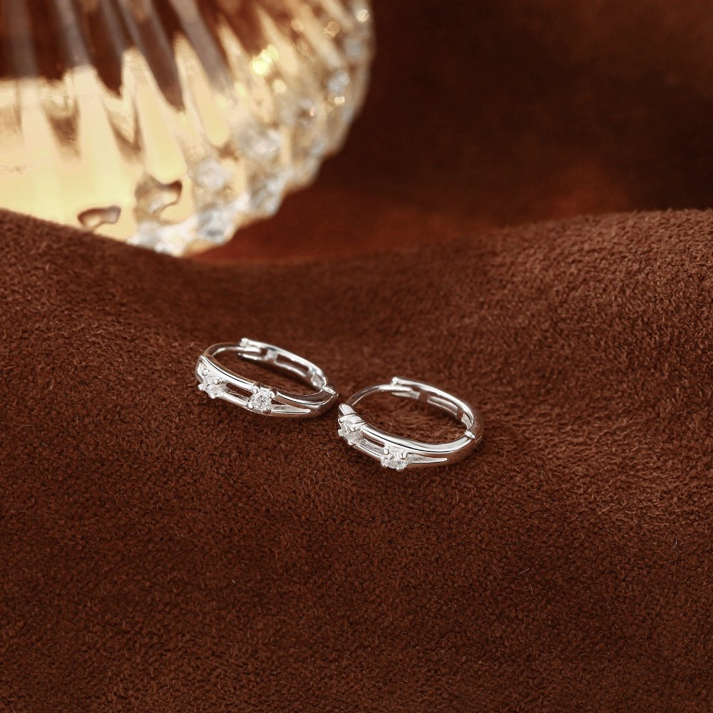 S999純銀輕奢鑲鑽鏤空閃鑽耳扣款耳環附馬卡收納盒, , large