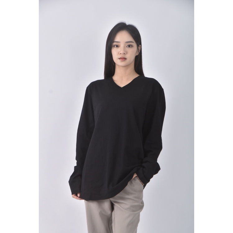(L) net微v領黑色長袖上衣二手衣, , large
