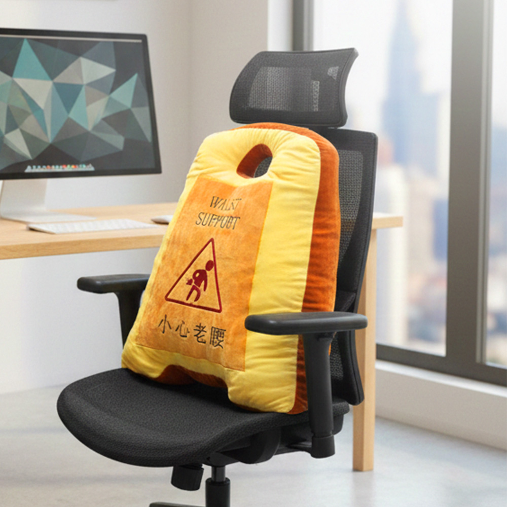 警示牌抱枕 【大款/小款】 靠枕 趣味造型 告示牌 搞怪 午睡枕 靠腰墊 趴睡枕 小心老腰 搞怪 創意 禮物 護腰神器, , large