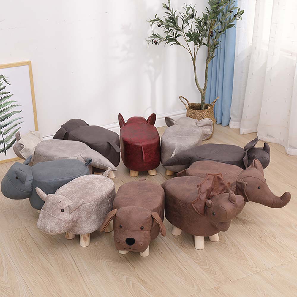 Creative animal-shaped solid wood children's low stool, dinosaur brown, , large