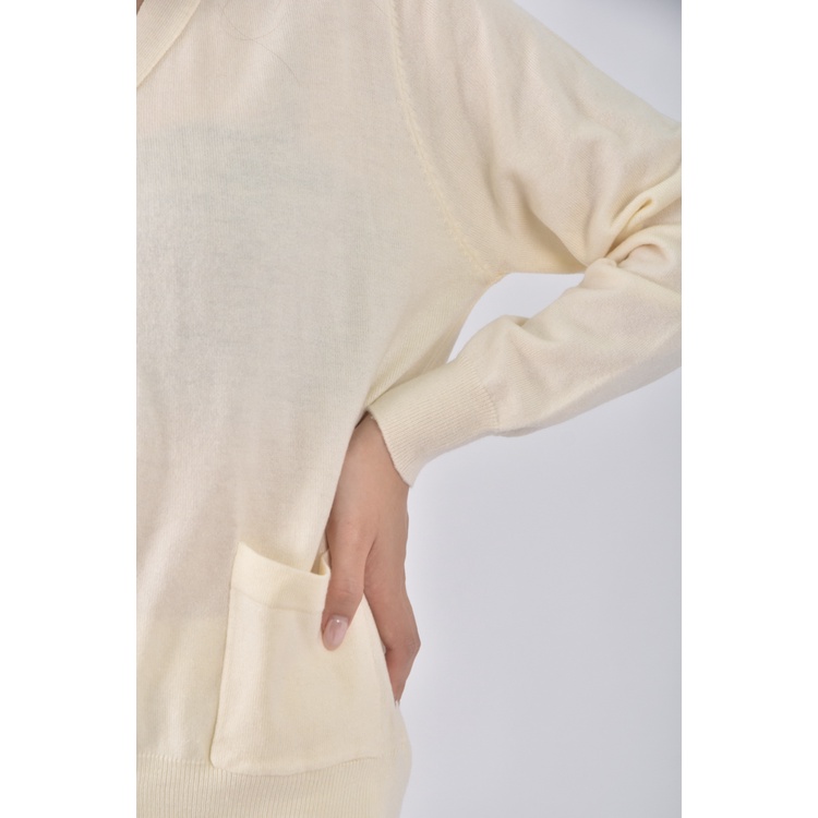 (M) leaves質感V領杏色長袖上衣二手衣, , large