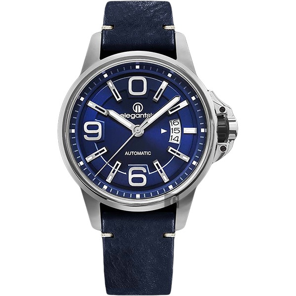 elegantsis JT55A 復古潮流機械腕錶-藍/44mm ELJT55A-NU02LC, , large