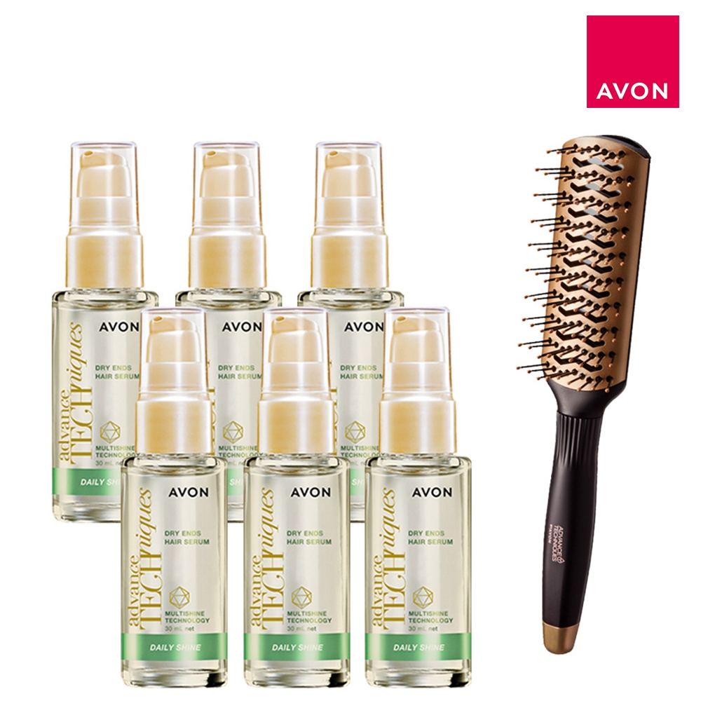 AVON雅芳 毛鱗片柔亮B5護髮油30mlx6+蓬鬆美髮梳