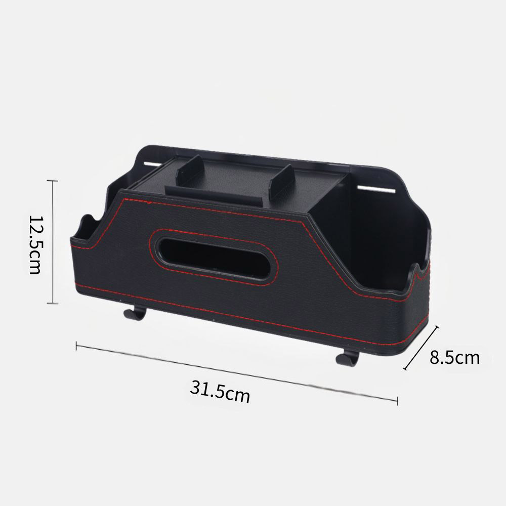 Car seat back organizer (leather) - black with red trim (with hook), , large