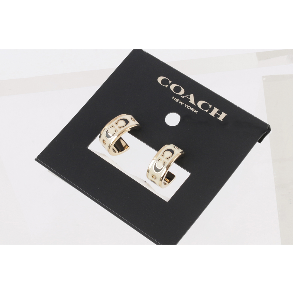 COACH CC Logo 琺瑯及玻璃水鑽環狀耳環(金色/白色), , large