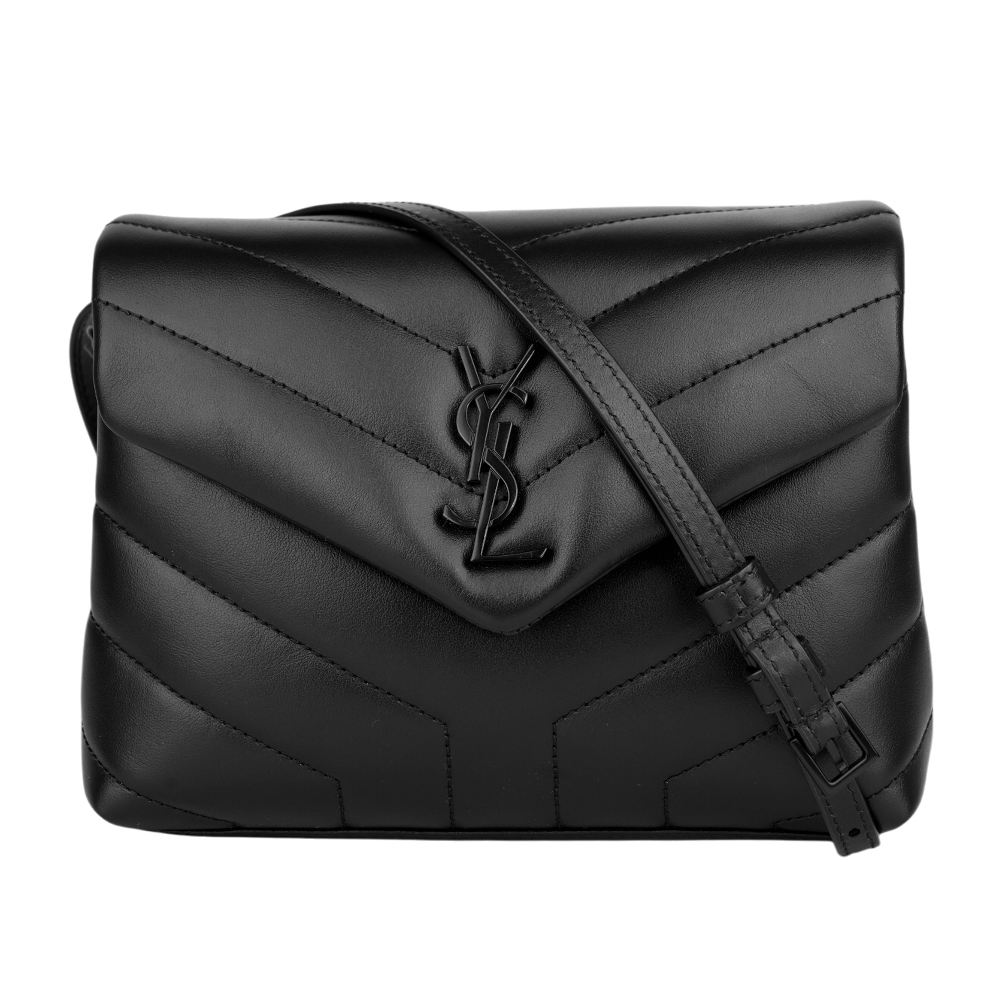 YSL Monogram Lou Lou 黑釦V紋小牛皮斜背包(MINI)/黑色, , large
