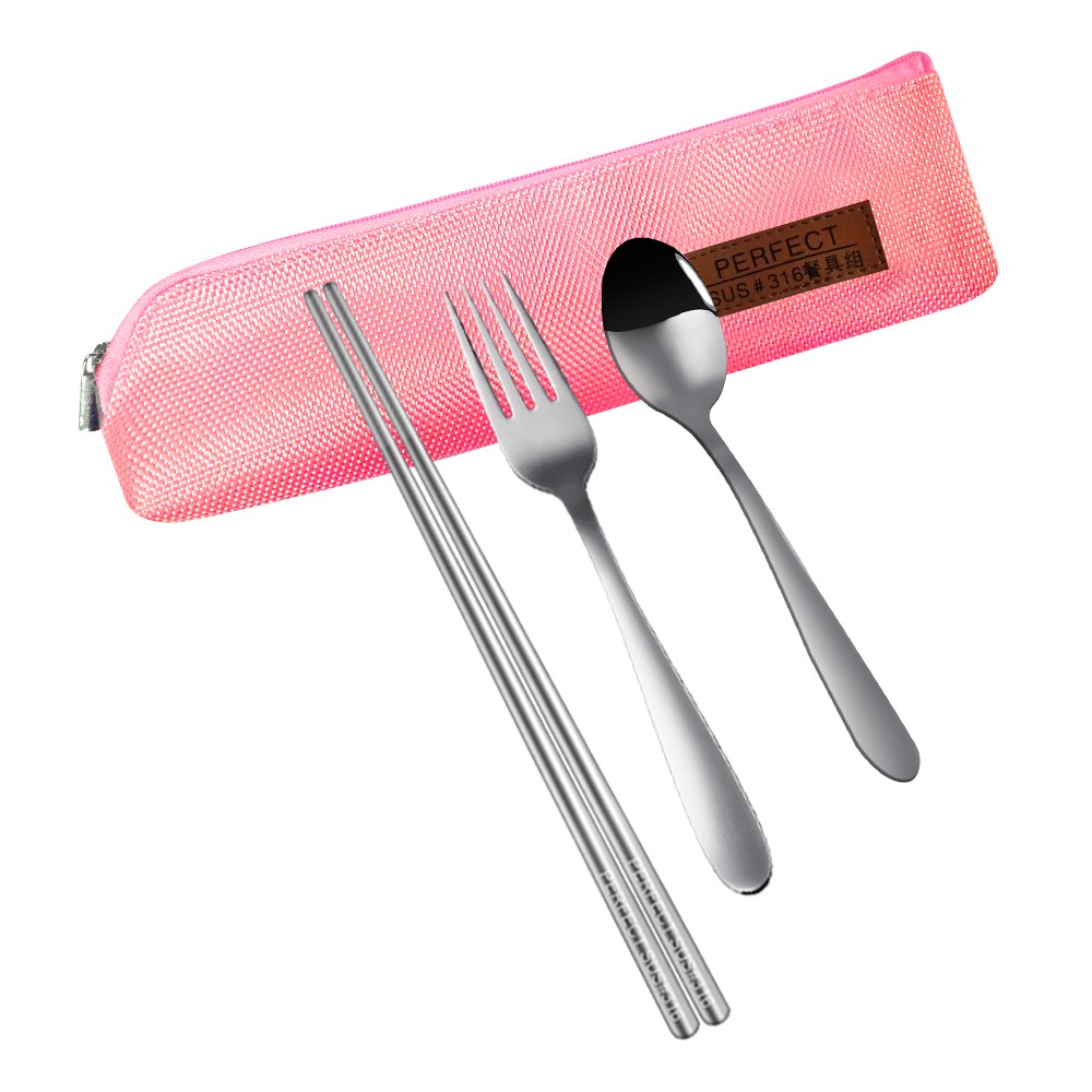 PERFECT 理想牌 極緻316不鏽鋼隨身餐具組 粉紅4件組-Leidea樂德兒, , large