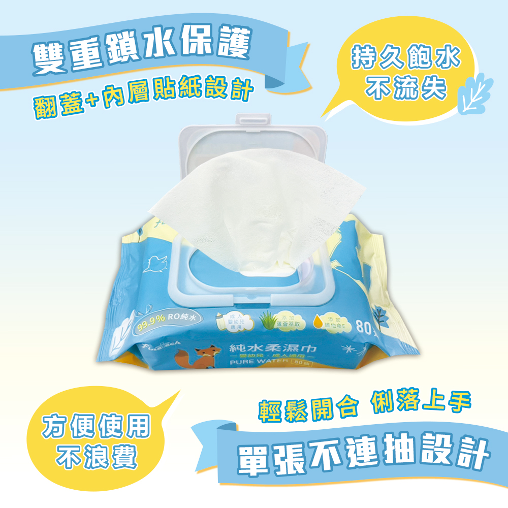 純水濕紙巾 加蓋 加大型(80抽/24包), , large
