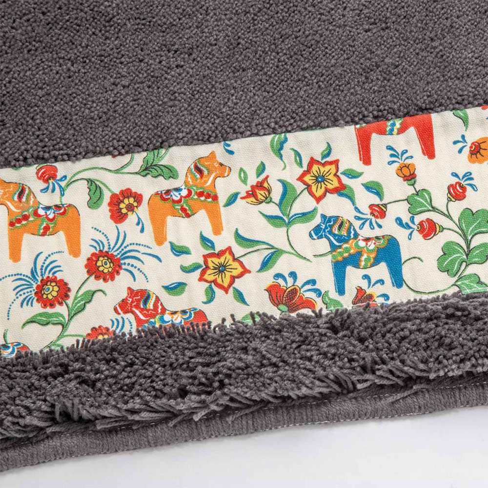 【HASHIZUME】Japan-Made Antibacterial & Deodorant Kitchen Mat 50×150cm – Dark Gray (Nordic-Style Lucky Horse / Non-Slip Design / Machine-Washable), , large