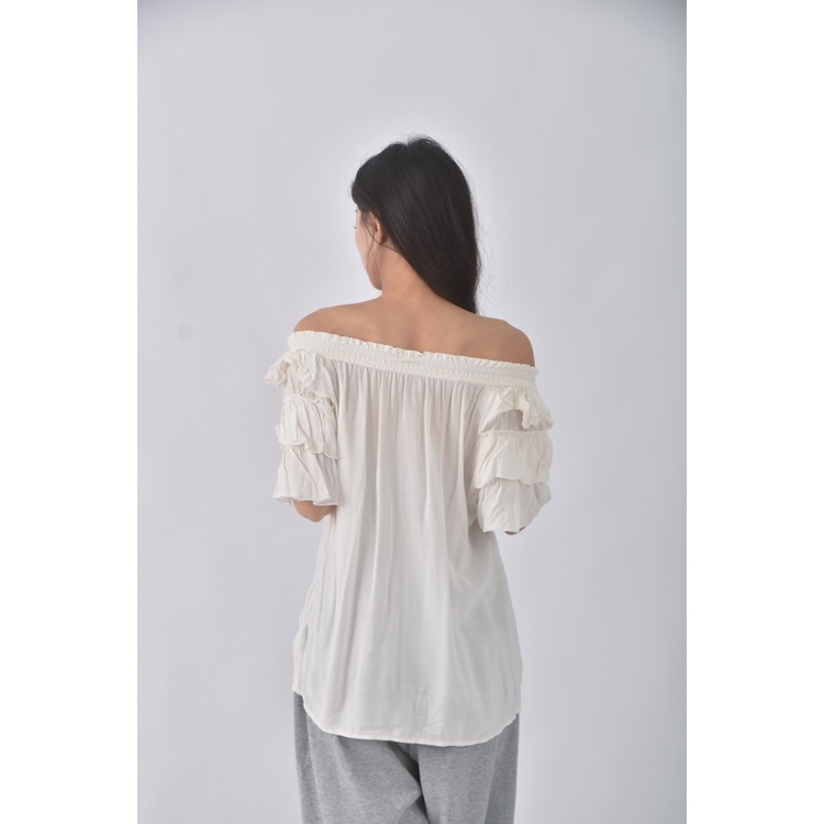 (S) gap一字領白色短袖上衣二手衣, , large