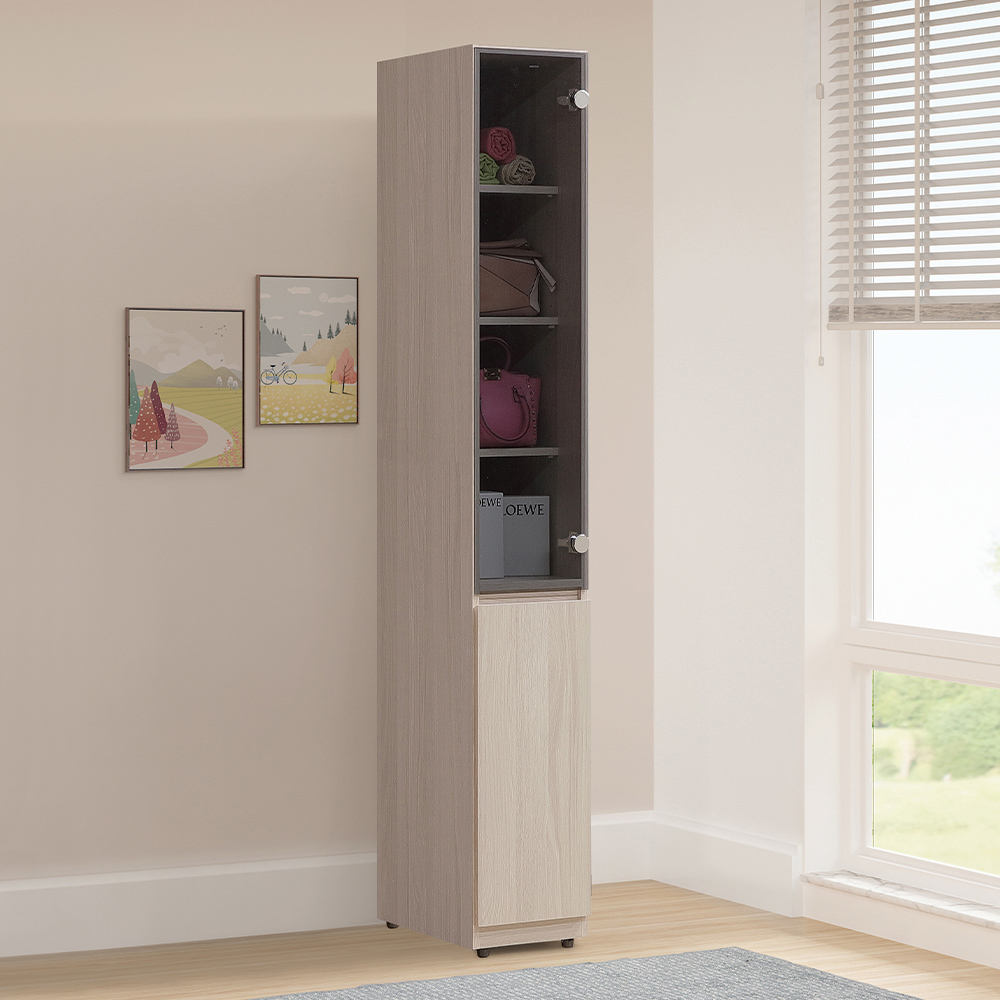 【唯熙傢俱】馬修斯橡木白1尺玻璃衣櫃, , large