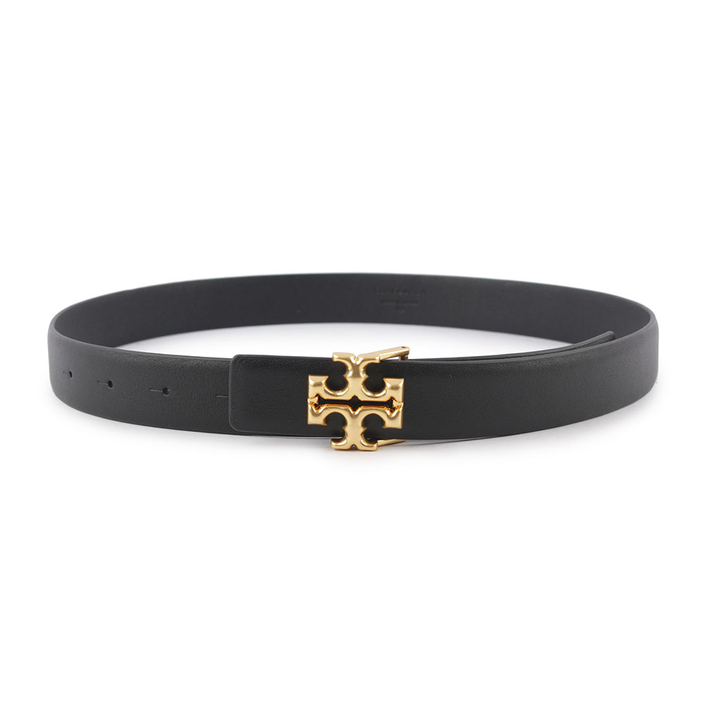 Tory Burch Eleanor 金釦小牛皮寬2.5cm皮帶/黑色/M, 黑色, large