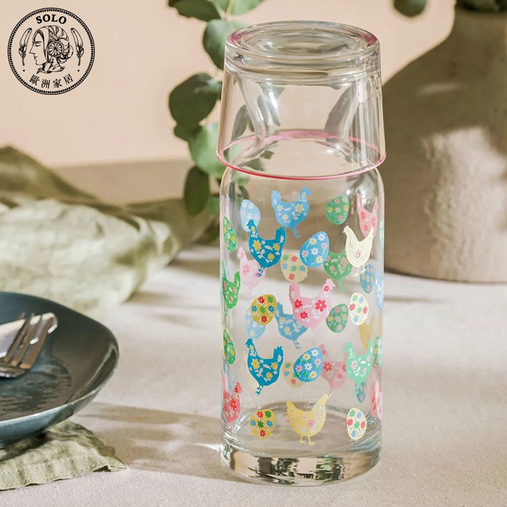 【SOLO歐洲家居】LCW Home 700ML 200ML 彩繪鄉村雞玻璃水壺杯組 土耳其製造, , large