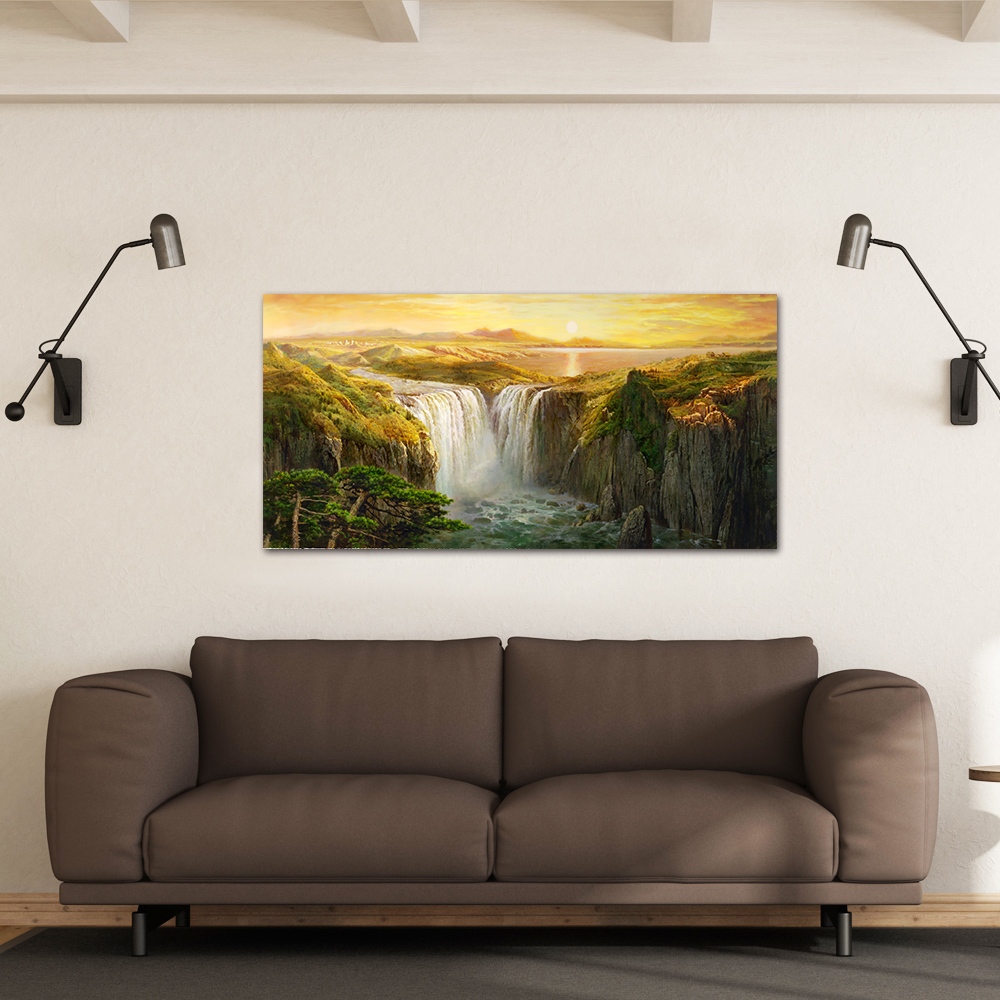 【御畫房】天瀑之三 國家一級畫師手繪油畫60×120cm(VF-149), , large